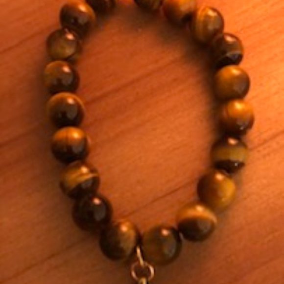 Tigers eyes 10 mm Bead Bracelet with Om Charm - Picture 2 of 4